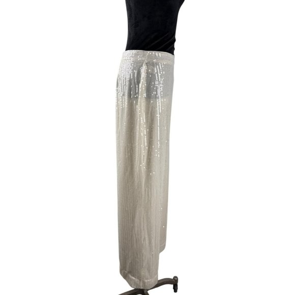 HOUSE OF HARLOW 1960 Women's Cream Sequin Wide Leg High Waist Palazzo Pants Sz 6 - Picture 4 of 13